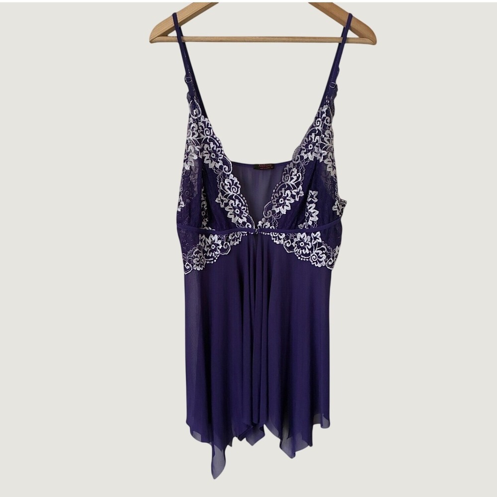 Avidlove Purple Lace Mesh Babydoll Chemise Lingerie Handkerchief Hem XXXL